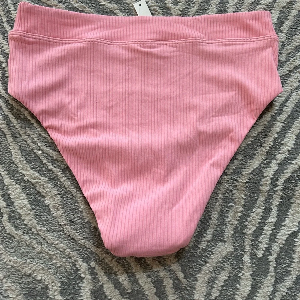 NWT Madewell Pink ribbed high rise Bikini Bottom